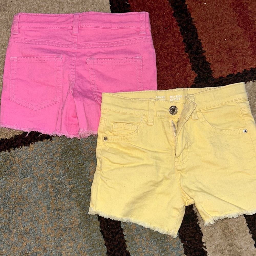 Pink and yellow shorts, size 5-6 years